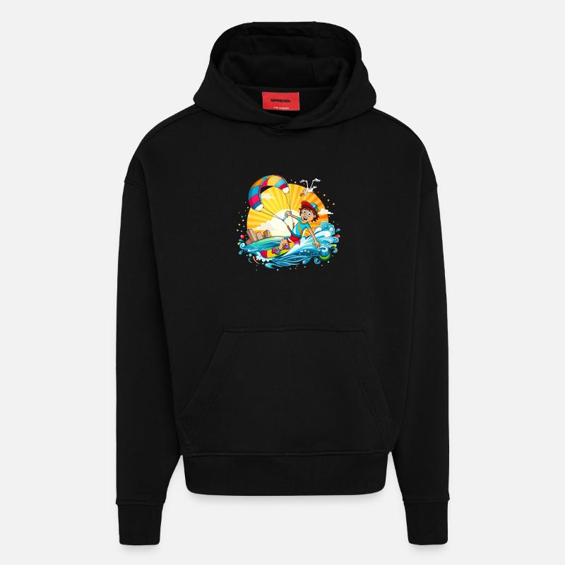 Bunte Illustration eines Kitesurfers - Hoodie- made by SPREAD  - SOLID BLACK