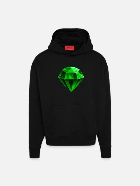 Precious Green Emerald Gemstone - Hoodie- made by SPREAD  - SOLID BLACK