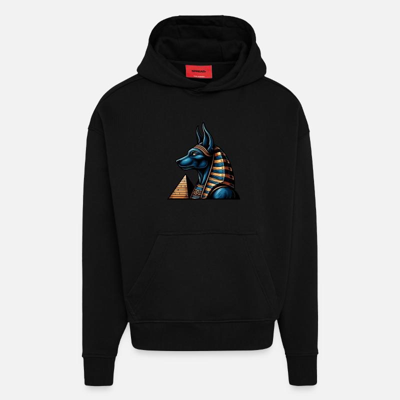 Anubis | Gardien des tombes Égypte - Sweat à capuche bio épais oversize fabriqué en UE - SOLID BLACK