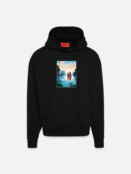 Ha Long Bay Vietnam Islands Travel Poster Souvenir - Hoodie- made by SPREAD  - SOLID BLACK