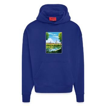 Turin Italie Affiche de voyage Souvenir Carte Postale Peinture - Sweat à capuche bio épais oversize fabriqué en UE - Iconic Blue - Devant
