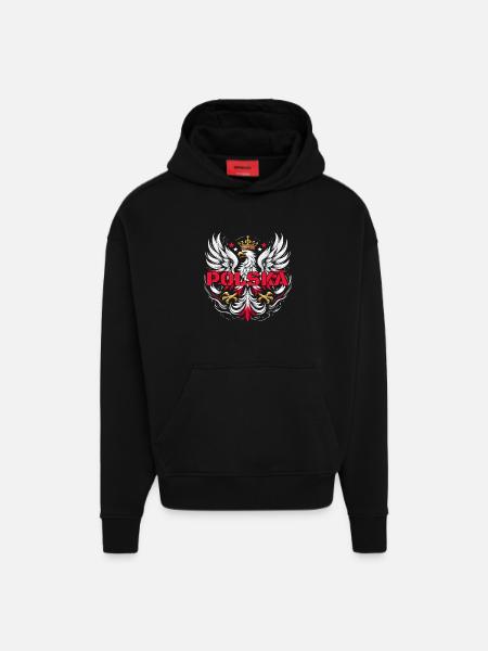 Polen Polska Polsk Rød Hvid Ørn Krone Begavet - Heavyweight oversized organic hoodie made in EU - SOLID BLACK