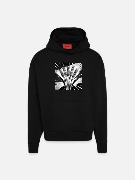5 épis de blé - Sweat à capuche bio épais oversize fabriqué en UE - SOLID BLACK