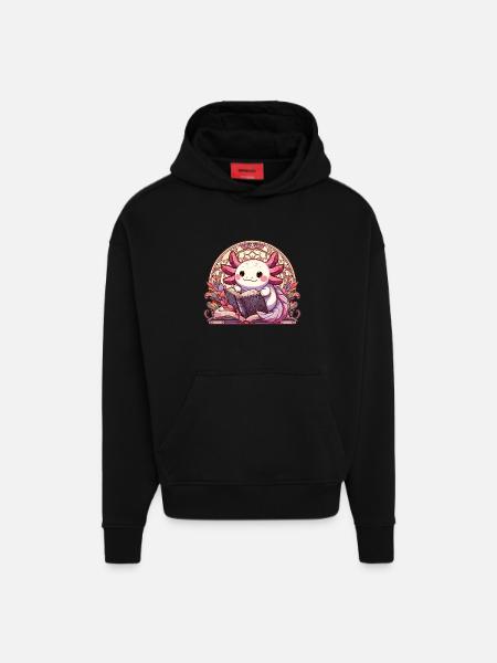 Axolotl Book Books Reading Gift - Hoodie- made by SPREAD  - SOLID BLACK
