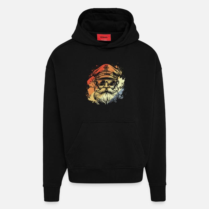 Retro Sailing Captain Drawing - Hoodie- made by SPREAD  - SOLID BLACK