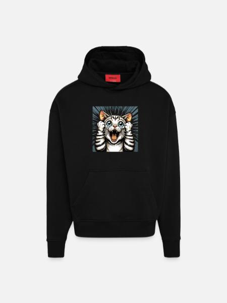 Shocked Cat Cats Gift - Hoodie- made by SPREAD - SOLID BLACK