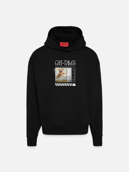 Cat Tales – Surreal Flying Cat - Hoodie- made by SPREAD - SOLID BLACK