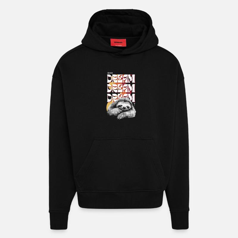 Paresseuse rêveuse – Rêve Rêve Rêve - Sweat à capuche bio épais oversize fabriqué en UE - SOLID BLACK