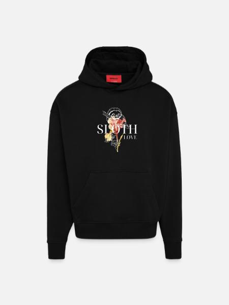 Sloth Love – Floral Art & Sloth - Hoodie- made by SPREAD  - SOLID BLACK