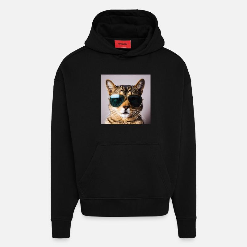 Katze mit Sonnenbrille - Hoodie- made by SPREAD  - SOLID BLACK