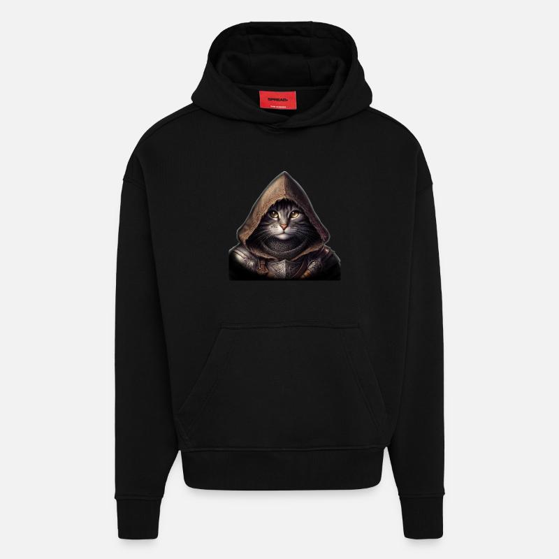 Chevalier Chat - Sweat à capuche bio épais oversize fabriqué en UE - SOLID BLACK