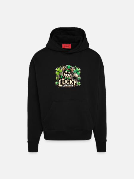 Saint-Patrick Leprechaun Chihuahua Heureux - Sweat à capuche bio épais oversize fabriqué en UE - SOLID BLACK