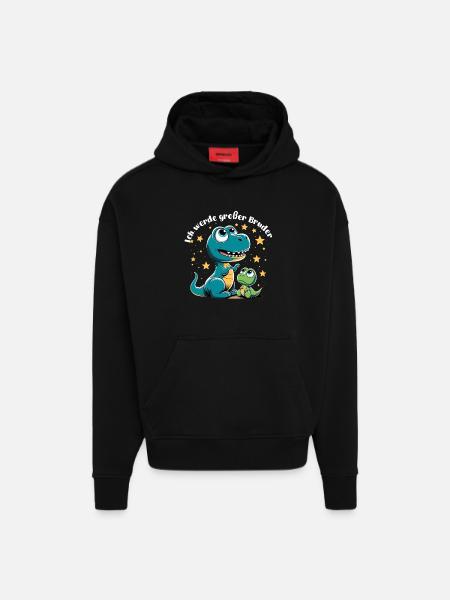 T-Rex Baby Dino Storebror Dinobaby Gåva - Heavyweight Oversized Organic Hoodie Made in EU - SOLID BLACK