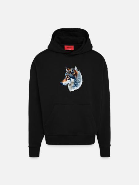 Snow Wolf: Wild and Winter Fusion - Hoodie- made by SPREAD  - SOLID BLACK