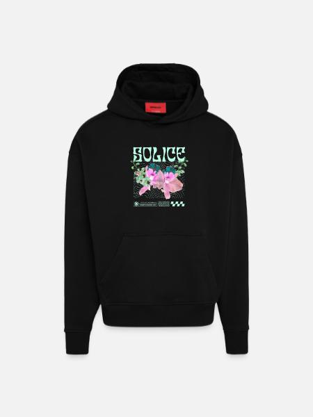 Solice – Tranquillité botanique - Sweat à capuche bio épais oversize fabriqué en UE - SOLID BLACK