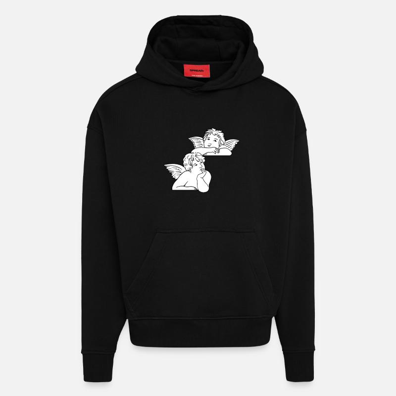 Dessin au trait des chérubins - Sweat à capuche bio épais oversize fabriqué en UE - SOLID BLACK