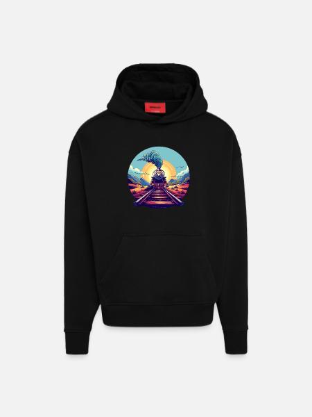Railway Portrait - Hoodie- made by SPREAD - SOLID BLACK
