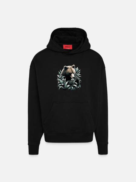 Bear Eats Wild Garlic Gift - Hoodie- made by SPREAD - SOLID BLACK