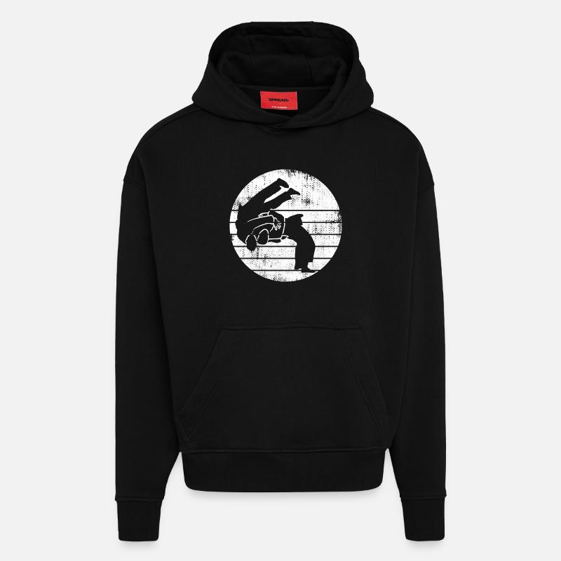 Dessin de judoka - Sweat à capuche bio épais oversize fabriqué en UE - SOLID BLACK