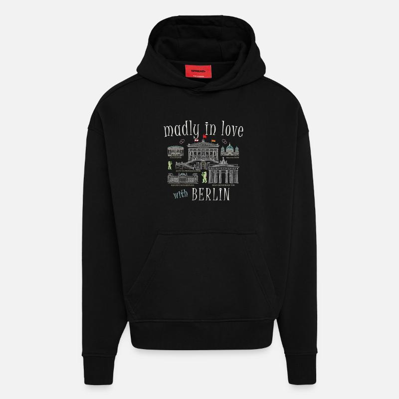 Berlin, Dessin À La Main - Sweat à capuche bio épais oversize fabriqué en UE - SOLID BLACK