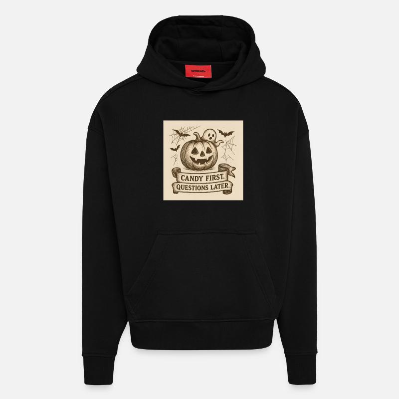 Halloween pumpkin with ghost and banner - Hoodie- made by SPREAD  - SOLID BLACK