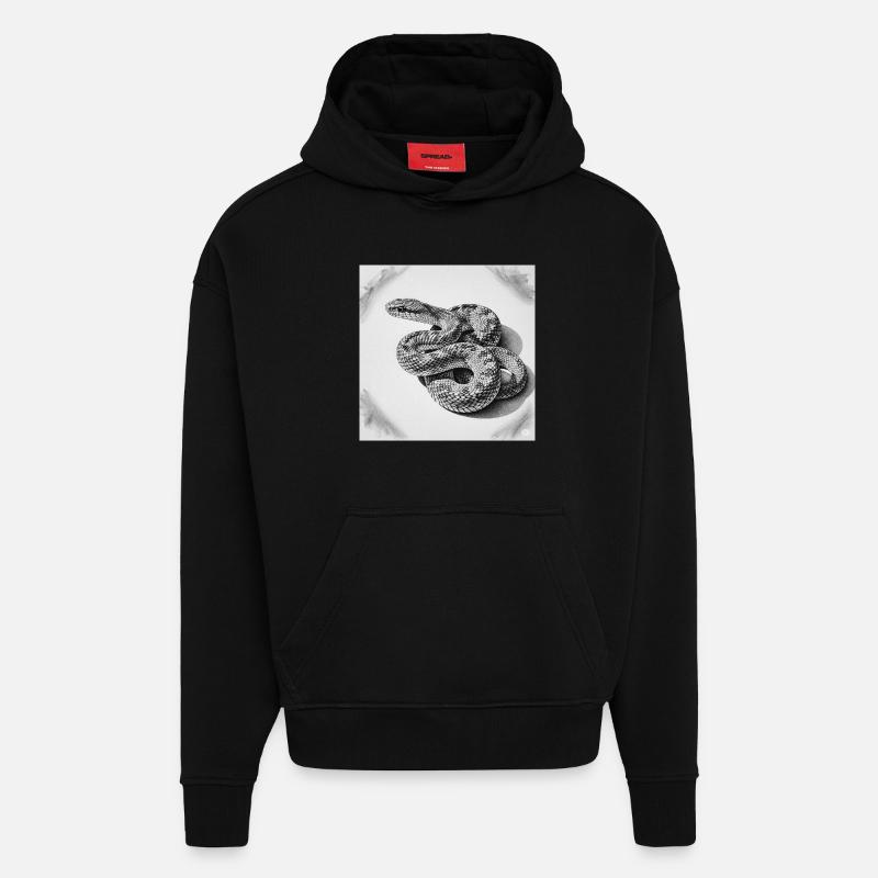Schwarz-weiße Schuppenschlange - Hoodie- made by SPREAD - SOLID BLACK