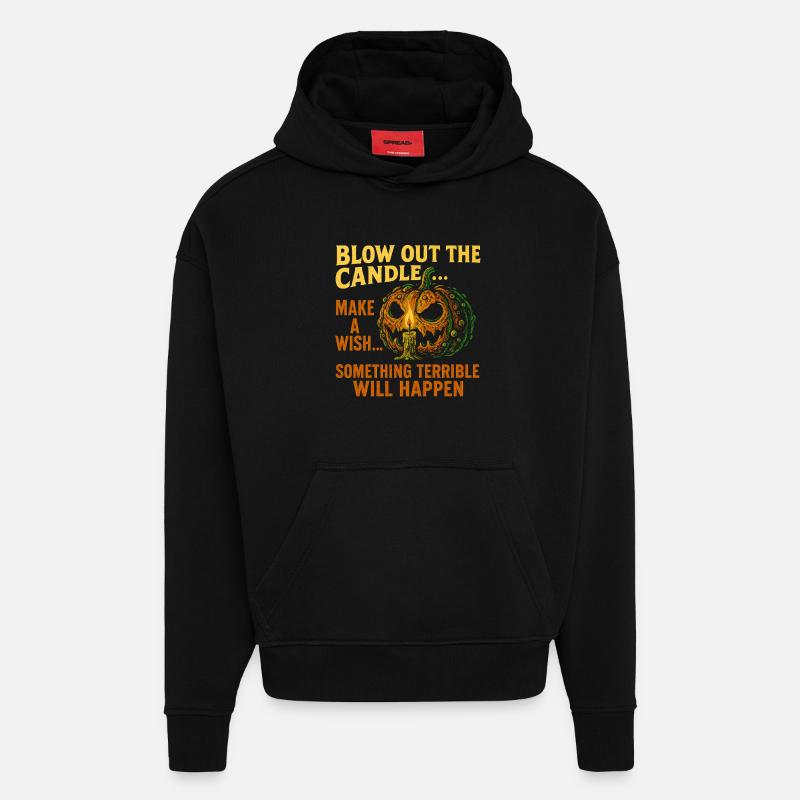 Citrouille d’Halloween effrayante avec bougie - Sweat à capuche bio épais oversize fabriqué en UE - SOLID BLACK