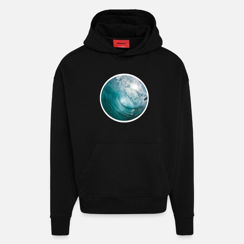 Wave Motion Sea Art - Hoodie- made by SPREAD  - SOLID BLACK