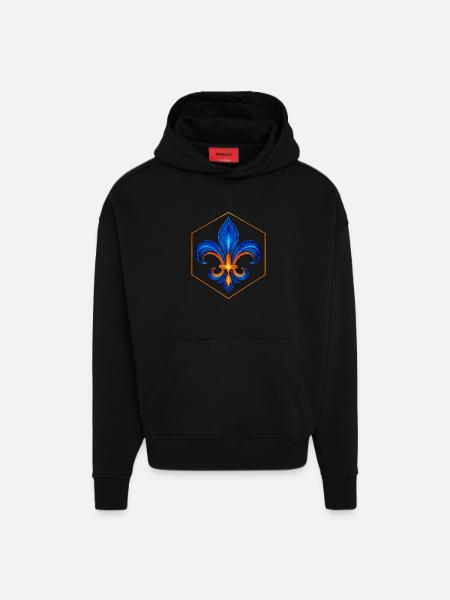Fleur-de-Lys Flame Blue and Gold Glow - Hoodie- made by SPREAD - SOLID BLACK