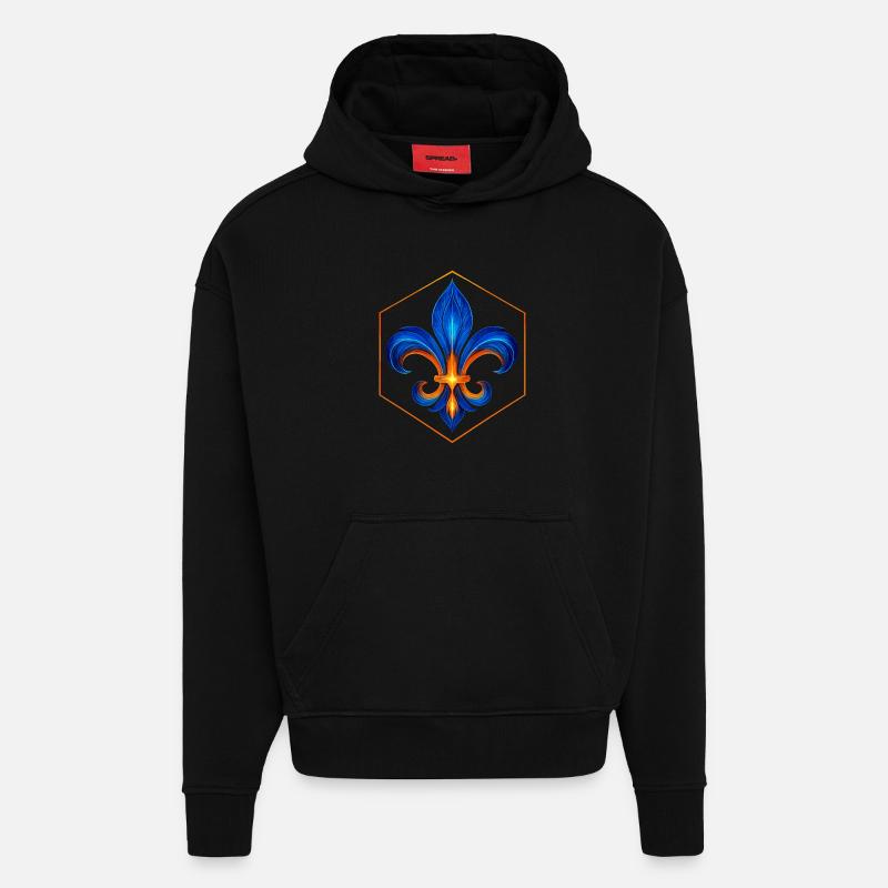 Fleur-de-Lys Flame Blue and Gold Glow - Hoodie- made by SPREAD  - SOLID BLACK