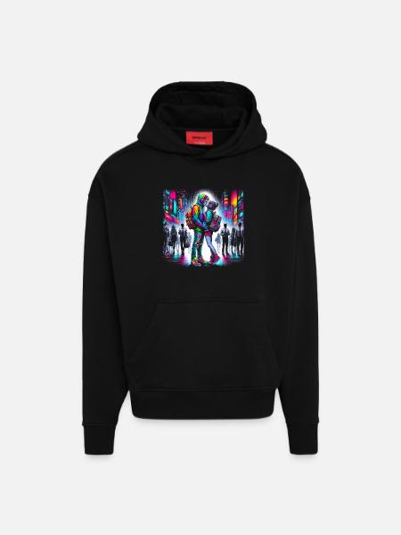 Lebendiges Neon-Stadtpaar - Hoodie- made by SPREAD - SOLID BLACK