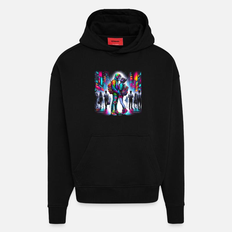 Lebendiges Neon-Stadtpaar - Hoodie- made by SPREAD - SOLID BLACK