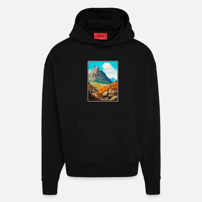 Dolomites Italy Mountain Landscape Illustration - Hoodie- made by SPREAD  - SOLID BLACK
