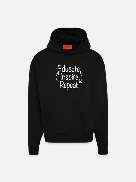 Educate Inspire Repeat Teacher Saying - Hoodie- made by SPREAD - SOLID BLACK