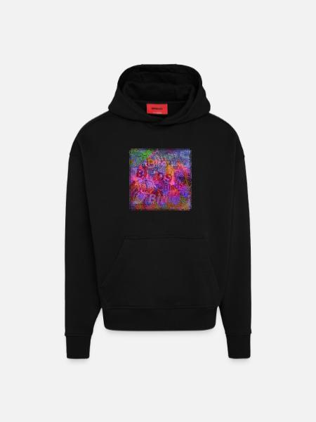 Mots & Oiseaux V1 - Sweat à capuche bio épais oversize fabriqué en UE - SOLID BLACK