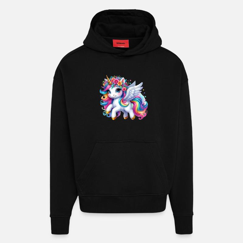 Regenbogen geflügelte Einhornkrone - Hoodie- made by SPREAD - SOLID BLACK
