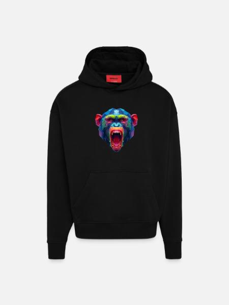 Bunter Polygonaffen Kopf - Hoodie- made by SPREAD  - SOLID BLACK