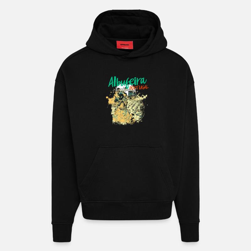 Peneco Albufeira beach illustration Algarve - Hoodie- made by SPREAD  - SOLID BLACK