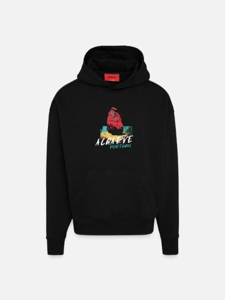 Rock Beach Algarve Illustration Portugal - Hoodie- made by SPREAD  - SOLID BLACK