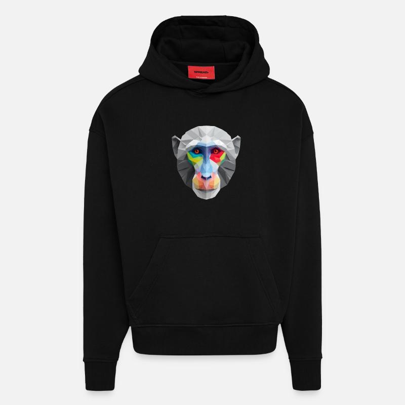 Farbiges Low-Poly Affengesicht Logo Art Design - Hoodie- made by SPREAD - SOLID BLACK