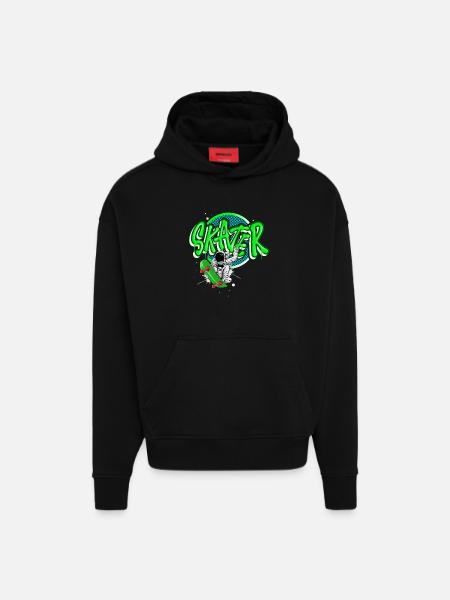 Skateboard Astronaut - Hoodie- made by SPREAD - SOLID BLACK