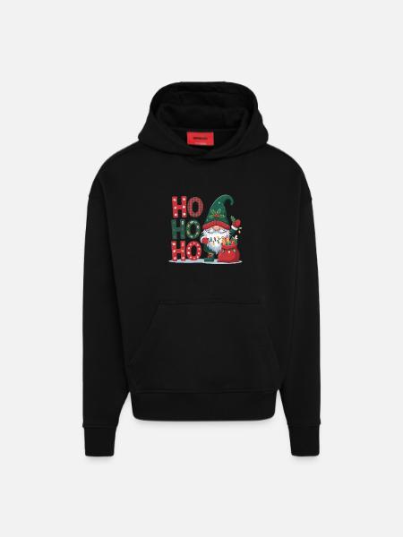 HoHoHo Noël Gnome - Sweat à capuche bio épais oversize fabriqué en UE - SOLID BLACK
