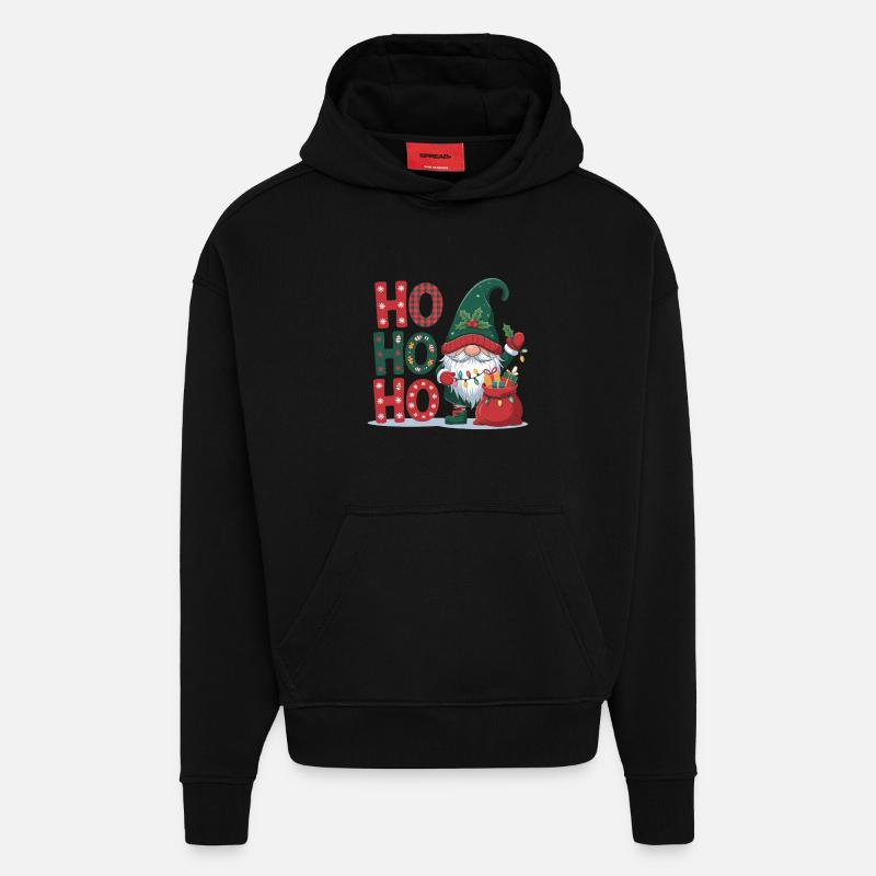 HoHoHo Noël Gnome - Sweat à capuche bio épais oversize fabriqué en UE - SOLID BLACK