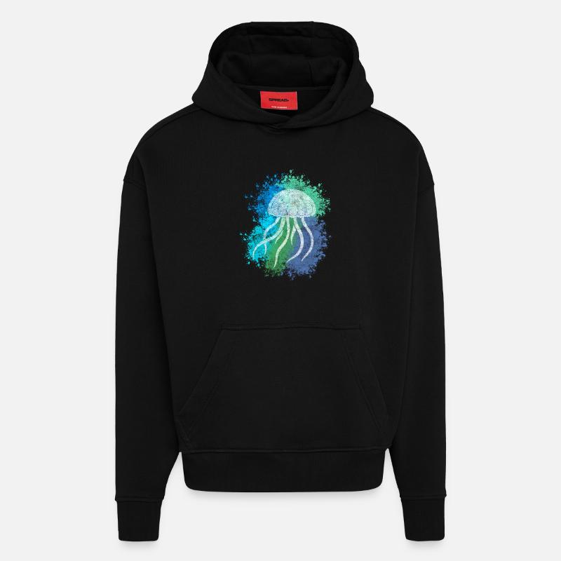 Méduse Zentangle - Sweat à capuche bio épais oversize fabriqué en UE - SOLID BLACK