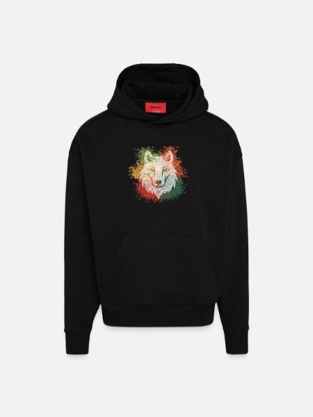 Zentangle Wolf - Hoodie- made by SPREAD - SOLID BLACK