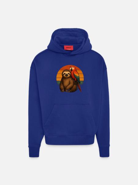 Sloth Parrot Retro Animal Friends - Hoodie- made by SPREAD - SOLID BLACK