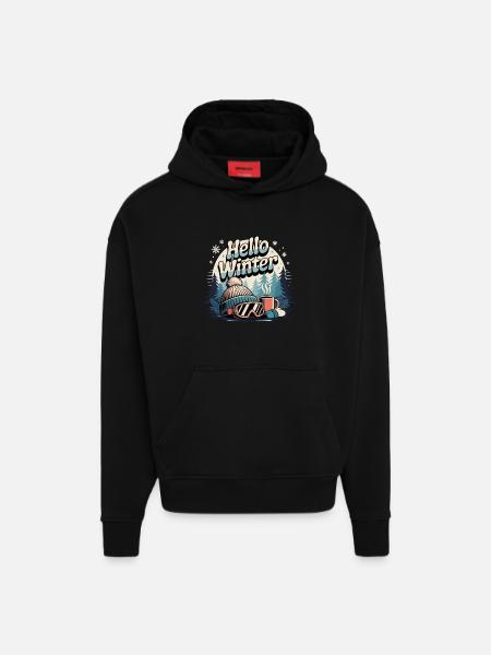 Ski skieur - Sweat à capuche bio épais oversize fabriqué en UE - SOLID BLACK