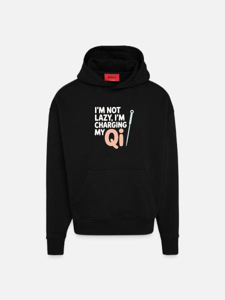 Non sono pigro, sto facendo pagare il mio agopuntore Qi - Felpa con cappuccio ecologica oversize Heavyweight Made in UE - SOLID BLACK