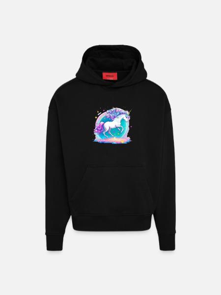 Unicorn Galaxy Neon - Hoodie- made by SPREAD - SOLID BLACK