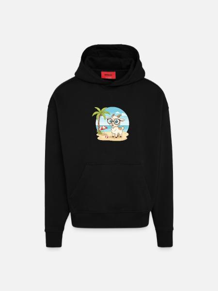 Süße Ziege mit Brille Strandsommerurlaub - Hoodie- made by SPREAD - SOLID BLACK